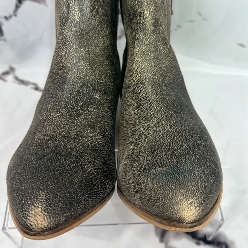 Frye & Co Malley Ankle Boots Leather Pull Tab Distressed Stacked Heel Western